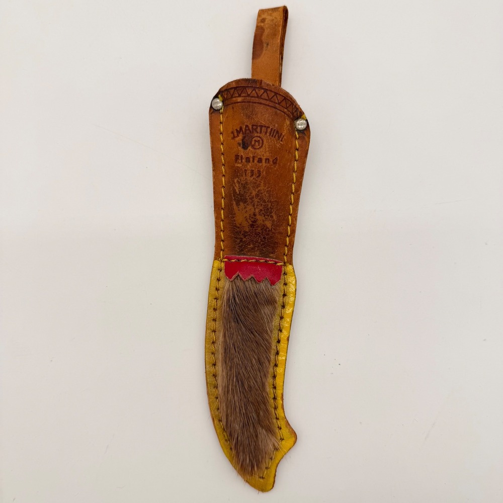Vintage J. Marttiini Finland Fish Knife Sheath w Brush Insert Leather Case 10.5"